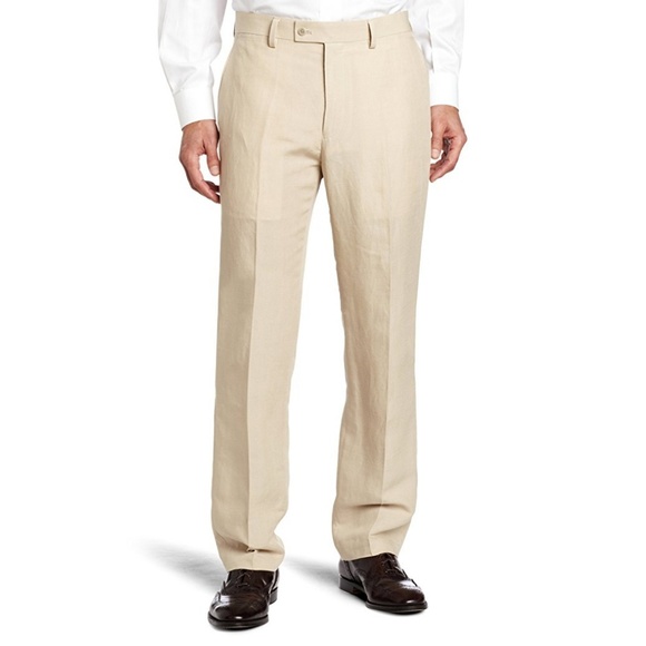 Men's Flat Front Modern Linen Dress Pants - Picture 1 of 2